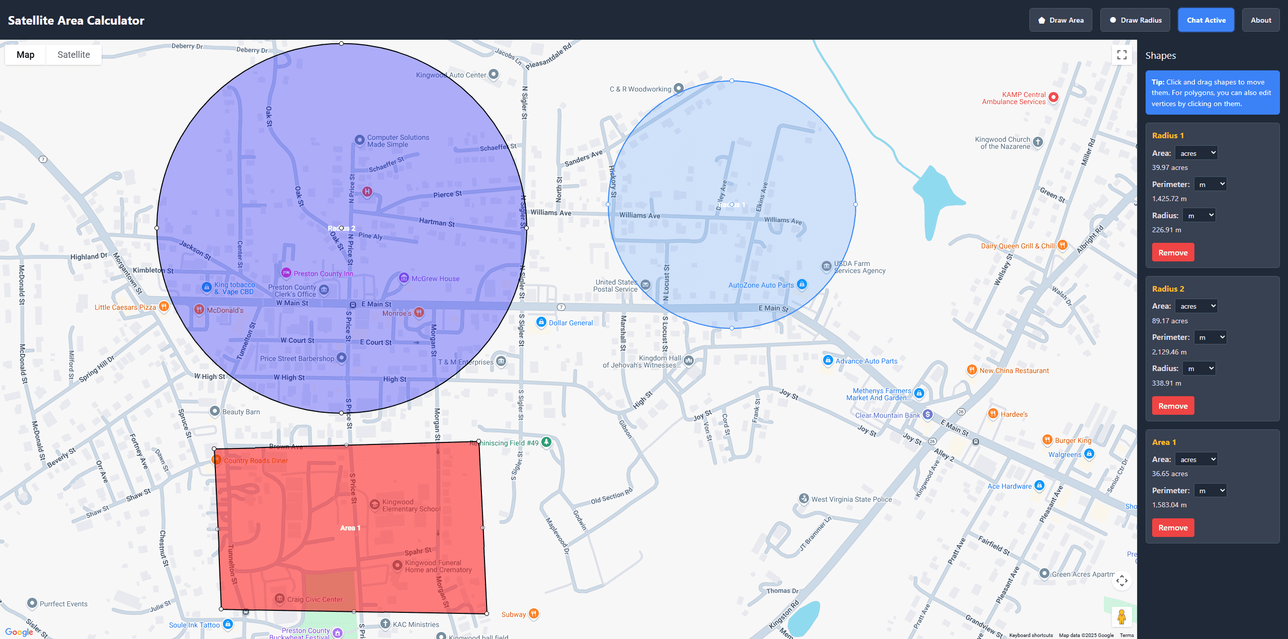 Satellite Area Calculator
